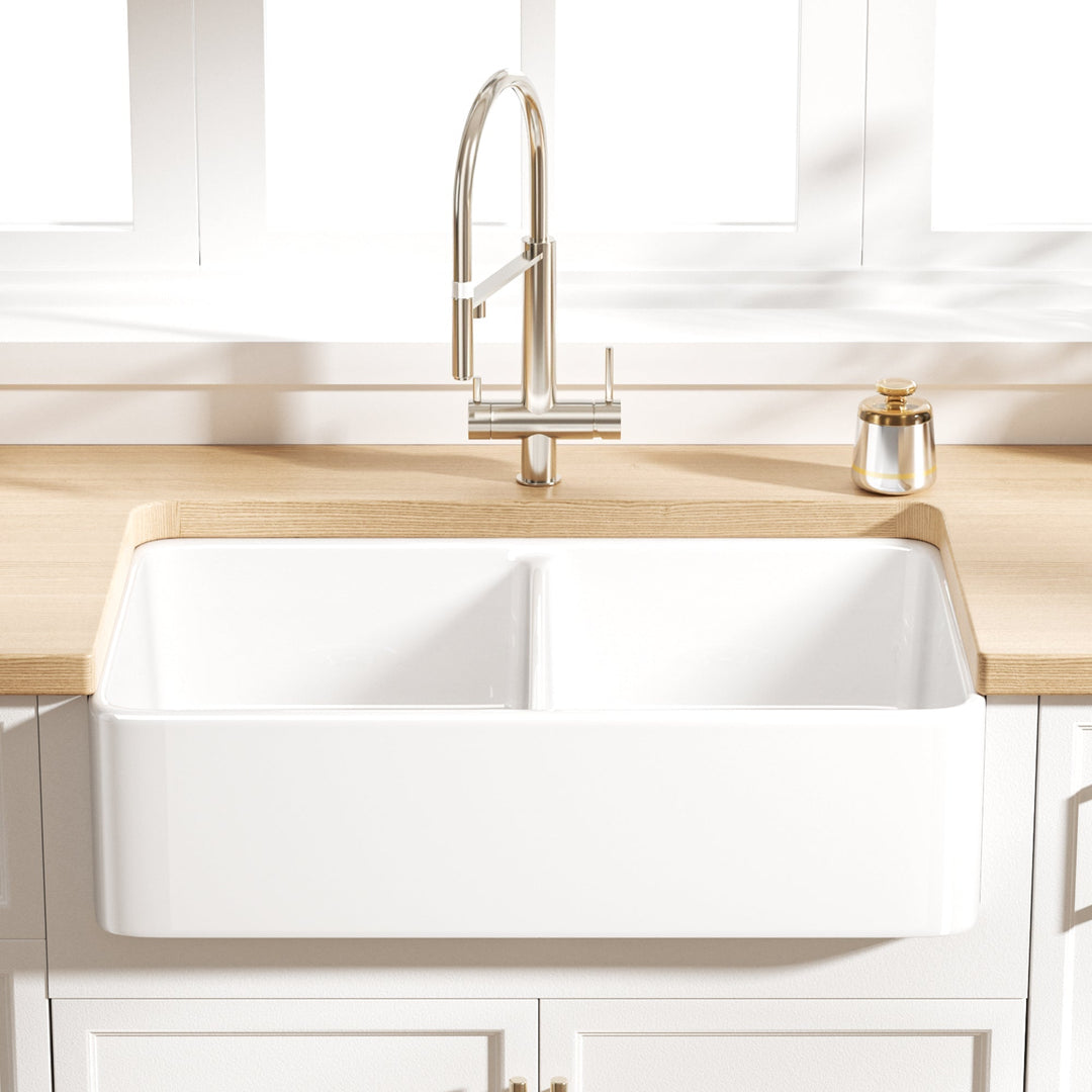 white farmhouse sink