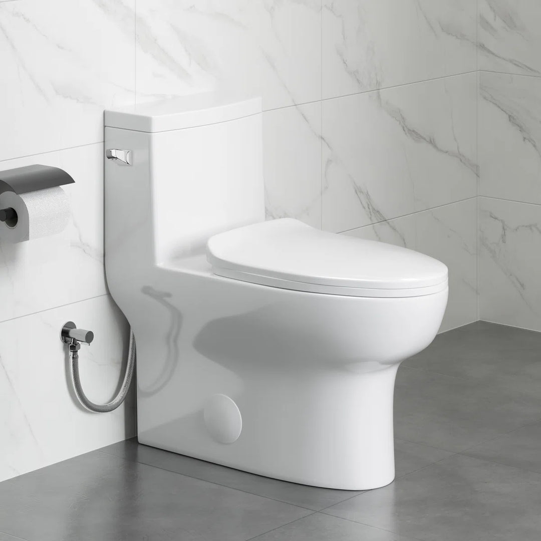 Salerno Elongated One-Piece Toilet – Side or Top Flush Button (Seat Included)