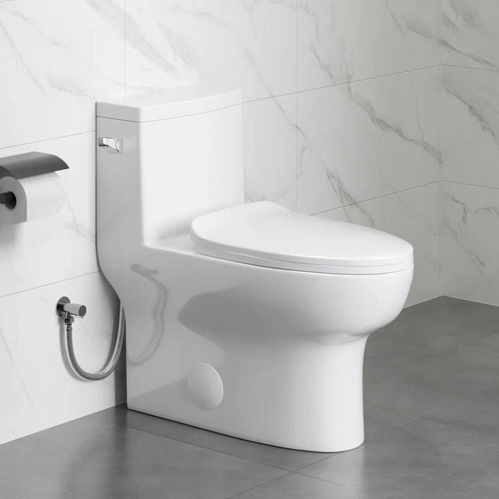 Salerno Elongated One-Piece Toilet – Side or Top Flush Button (Seat Included)