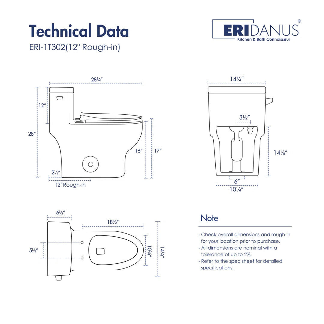Salerno Elongated One-Piece Toilet – Side or Top Flush Button (Seat Included)