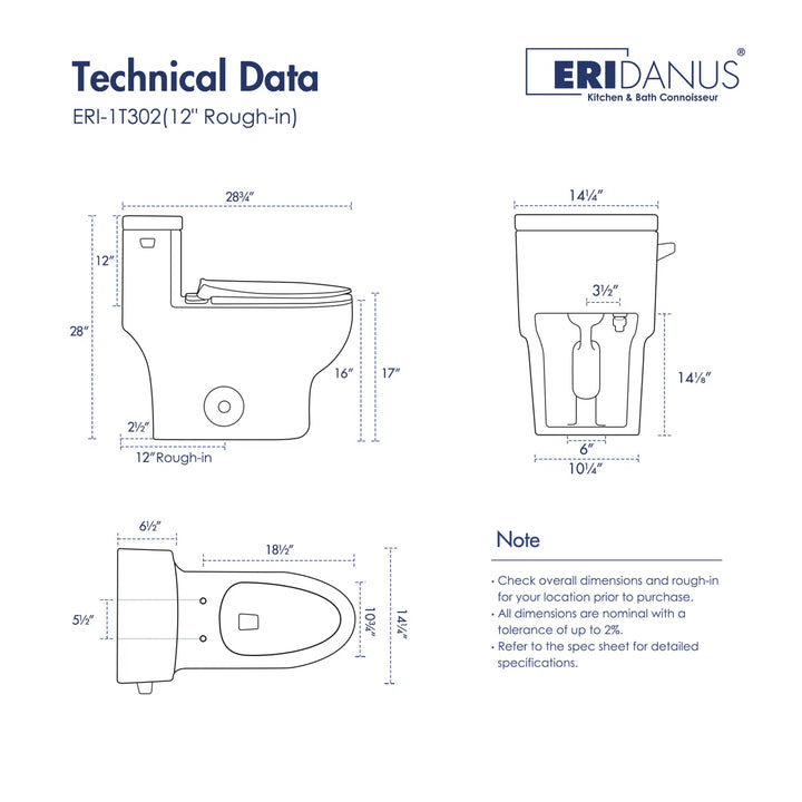Salerno Elongated One-Piece Toilet – Side or Top Flush Button (Seat Included)