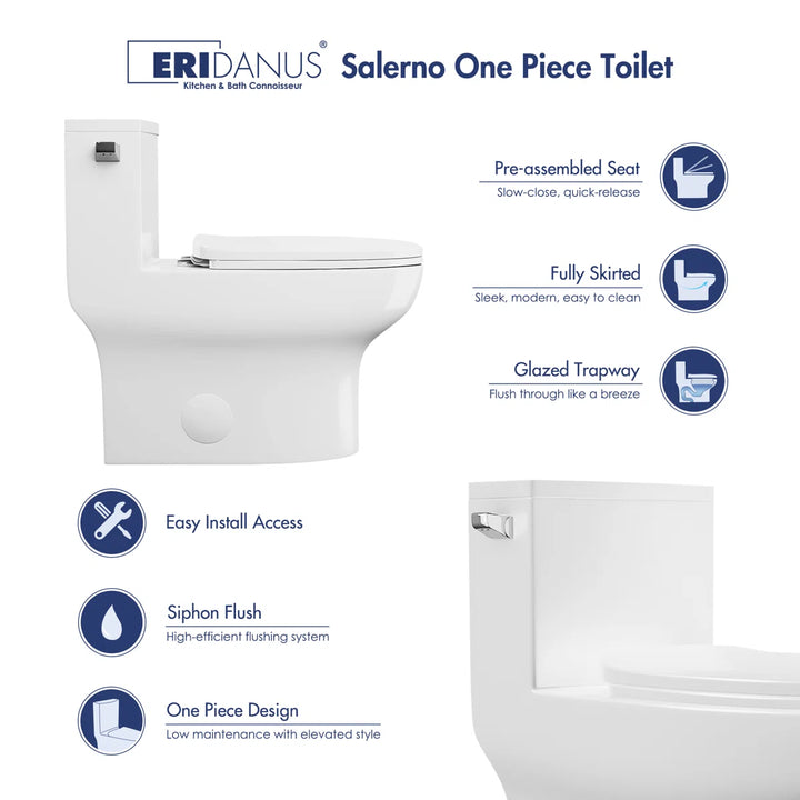 Salerno Elongated One-Piece Toilet – Side or Top Flush Button (Seat Included)