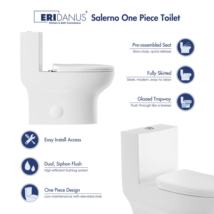 Salerno One-Piece Chair Height Elongated Toilet, 1.1/1.6 GPF Dual Flush