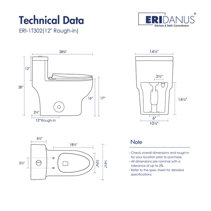 Salerno One-Piece Chair Height Elongated Toilet, 1.1/1.6 GPF Dual Flush