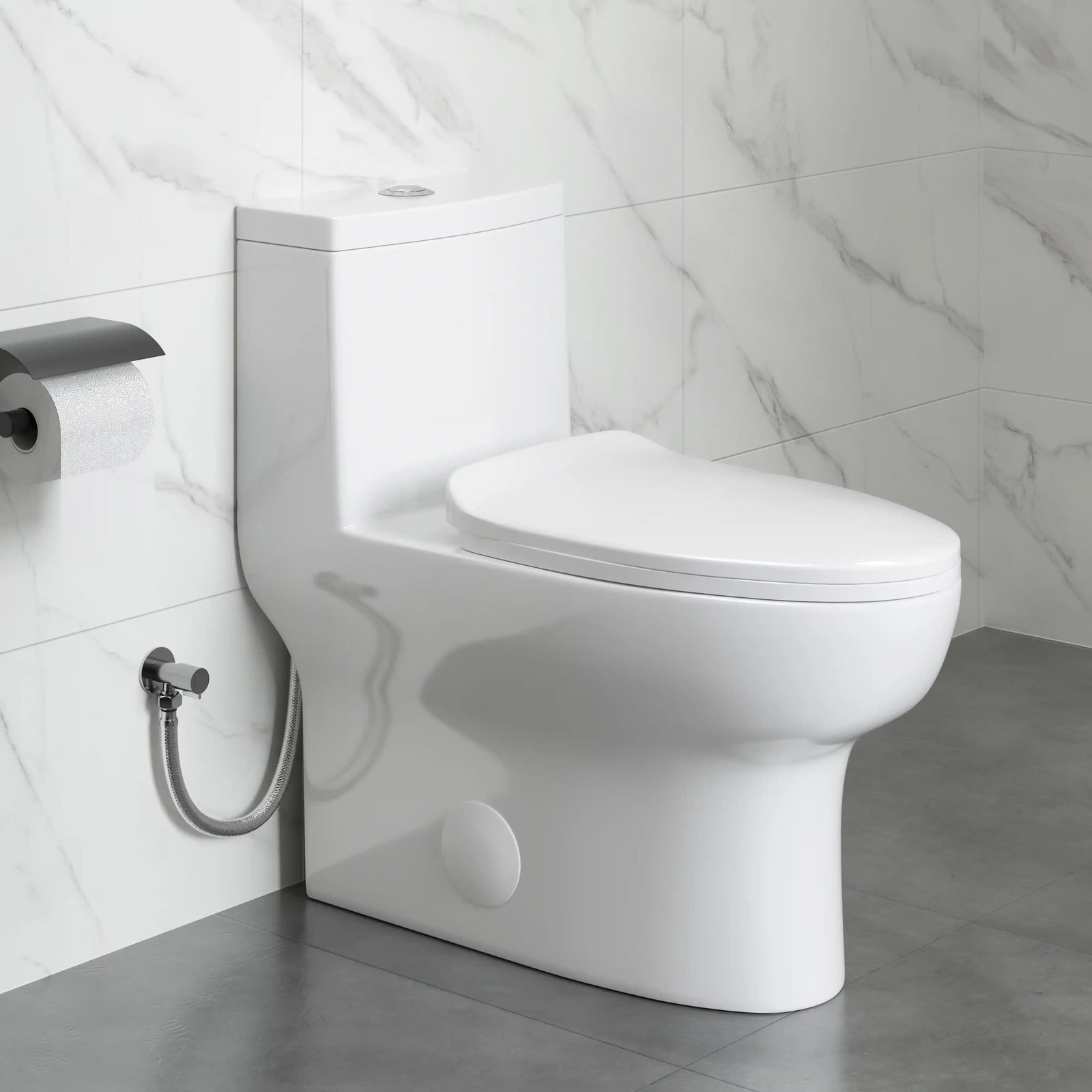 Eridanus Denbigh modern style one-piece fully skirted white vitreous china toilet.#flush-type_top-dual-flush