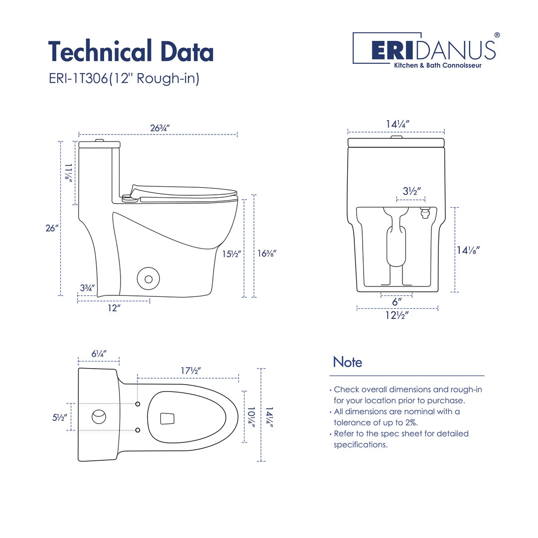 Tucson One-Piece Standard Height Compact Elongated Toilet, 1.1/1.6 GPF Dual Flush