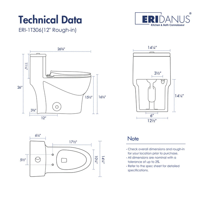 Tucson One-Piece Standard Height Compact Elongated Toilet, 1.1/1.6 GPF Dual Flush