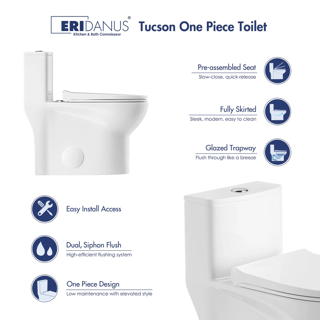 Tucson One-Piece Standard Height Compact Elongated Toilet, 1.1/1.6 GPF Dual Flush