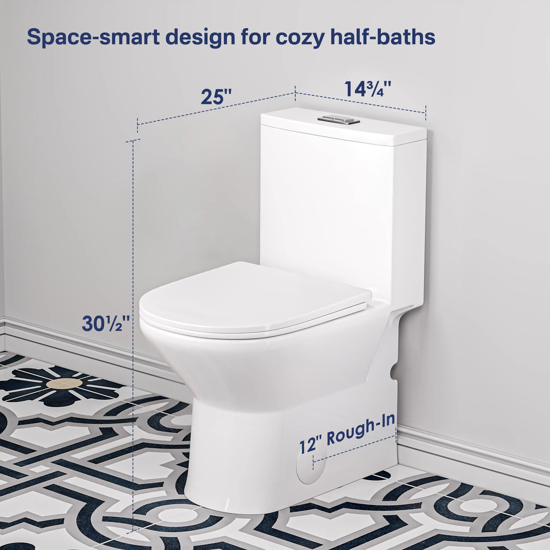 Naples 25" Depth Compact Elongated One-Piece Toilet, Dual Flush, Chair Height, 12" Rough-in