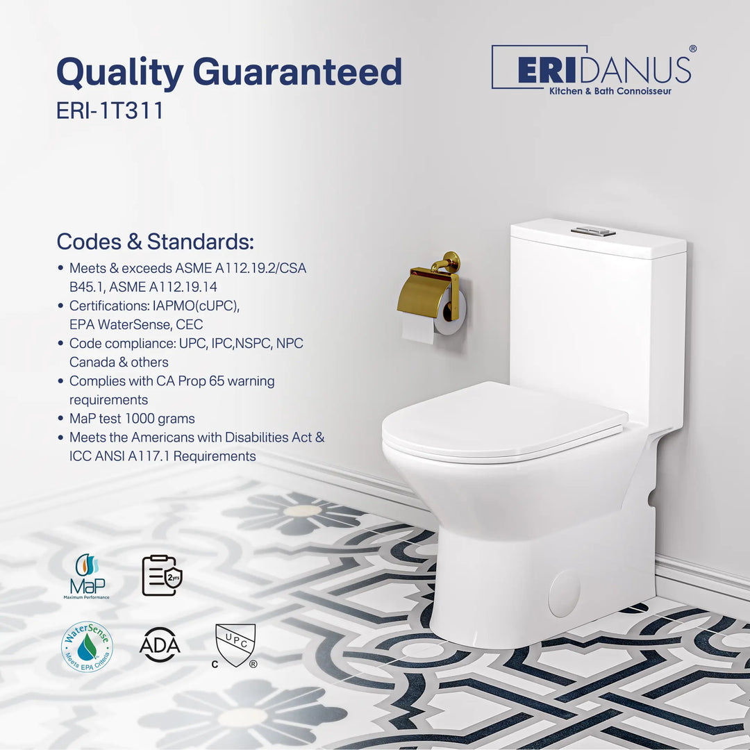 Naples 25" Depth Compact Elongated One-Piece Toilet, Dual Flush, Chair Height, 12" Rough-in