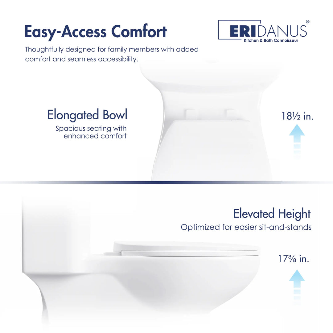 Dublin 1.1/1.6 GPF Elongated Chair Height One-Piece Toilet, Floor Mounted (Seat Included)