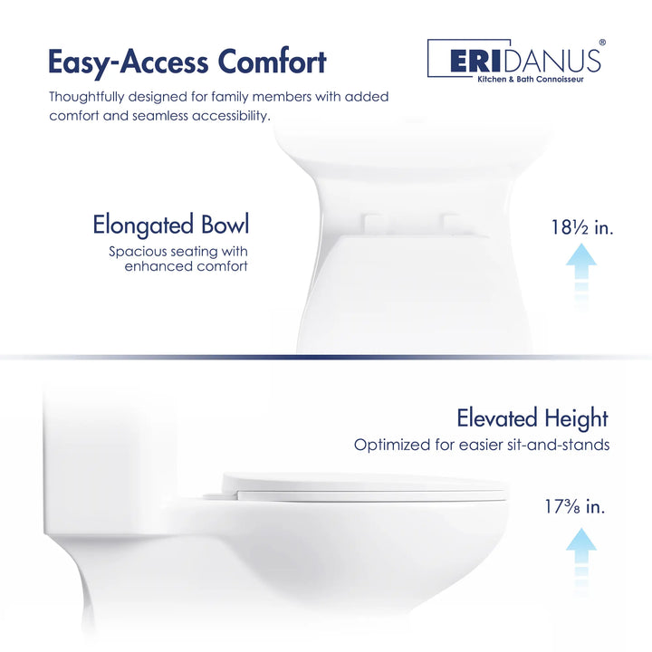 Dublin 1.1/1.6 GPF Elongated Chair Height One-Piece Toilet, Floor Mounted (Seat Included)