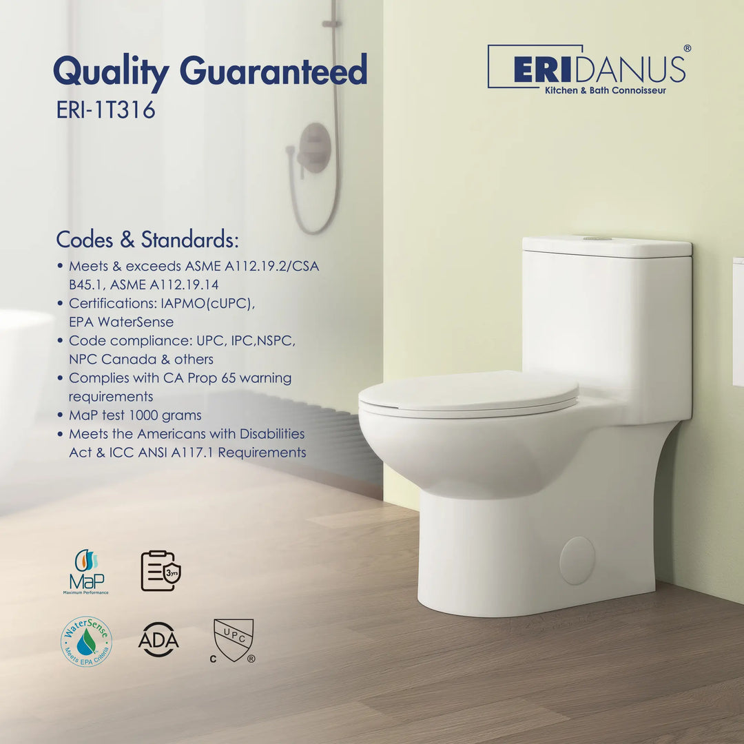 Dublin 1.1/1.6 GPF Elongated Chair Height One-Piece Toilet, Floor Mounted (Seat Included)