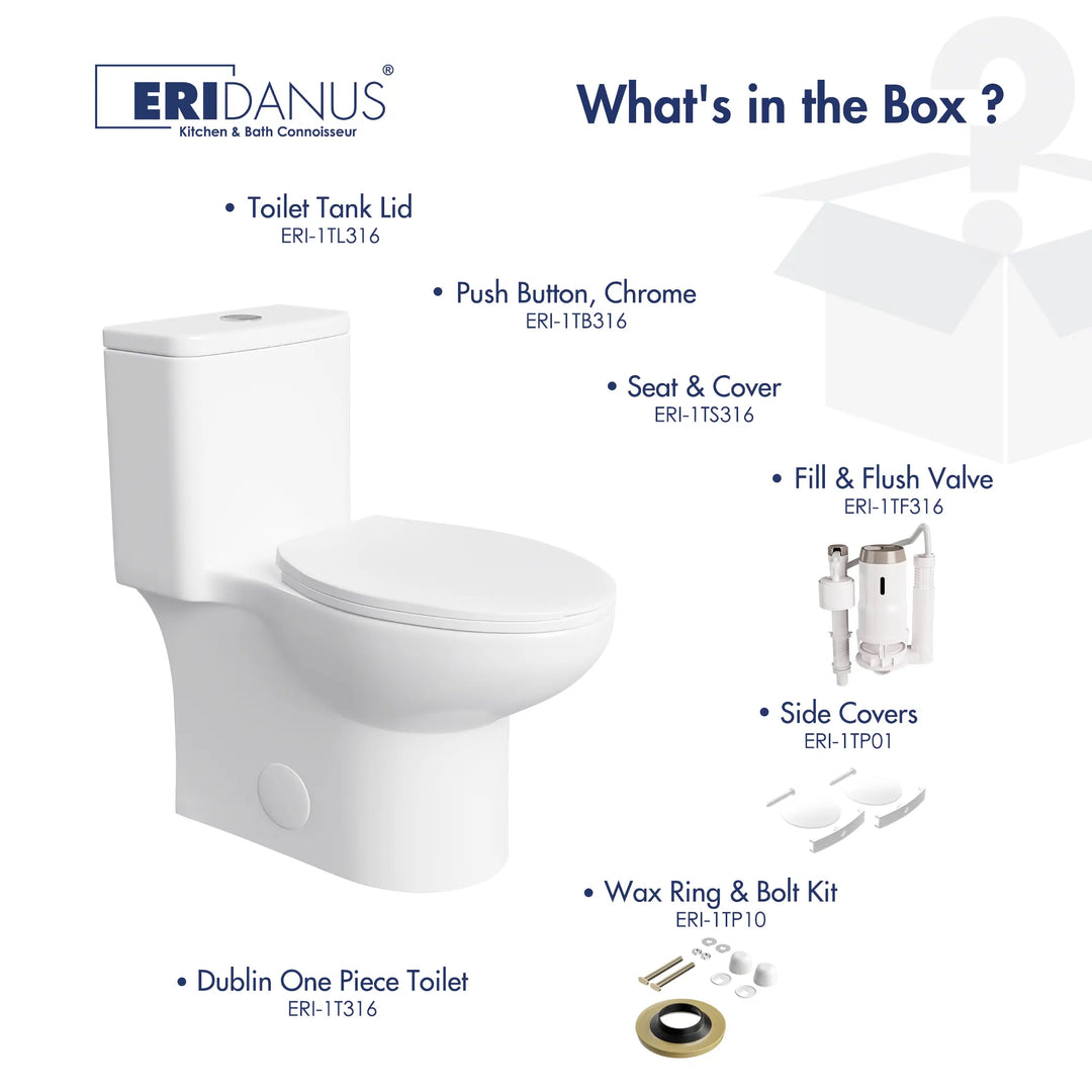 Dublin 1.1/1.6 GPF Elongated Chair Height One-Piece Toilet, Floor Mounted (Seat Included)