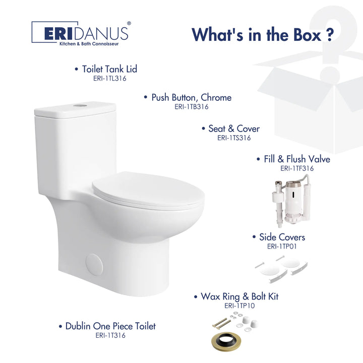 Dublin 1.1/1.6 GPF Elongated Chair Height One-Piece Toilet, Floor Mounted (Seat Included)