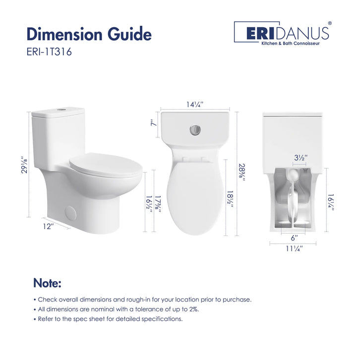 Dublin 1.1/1.6 GPF Elongated Chair Height One-Piece Toilet, Floor Mounted (Seat Included)