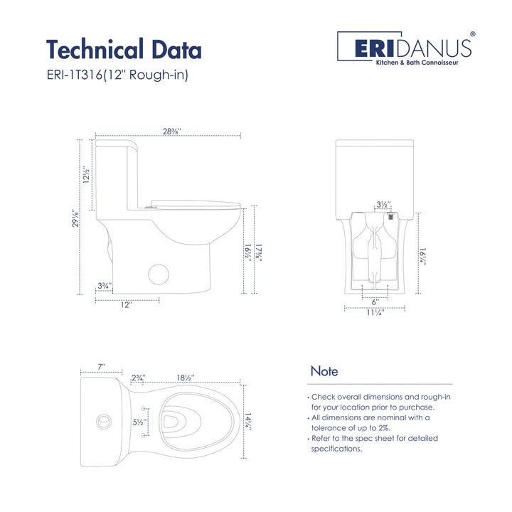 Dublin 1.1/1.6 GPF Elongated Chair Height One-Piece Toilet, Floor Mounted (Seat Included)