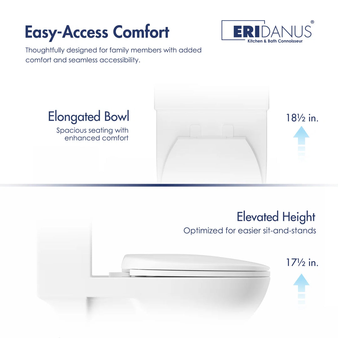 Denbigh One-Piece Toilet – Dual or Single Flush, Comfort Height (Seat Included)