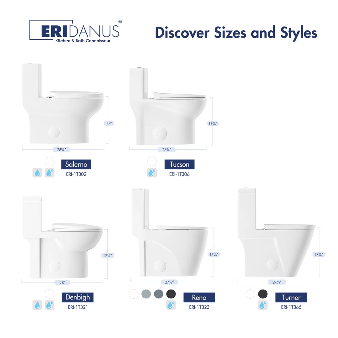 Denbigh One-Piece Toilet – Dual or Single Flush, Comfort Height (Seat Included)