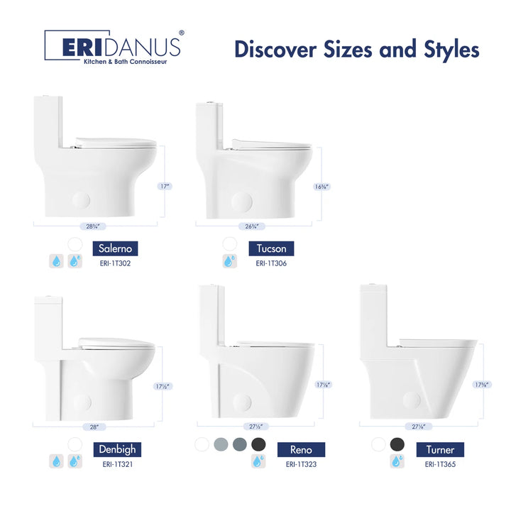 Denbigh One-Piece Toilet – Dual or Single Flush, Comfort Height (Seat Included)