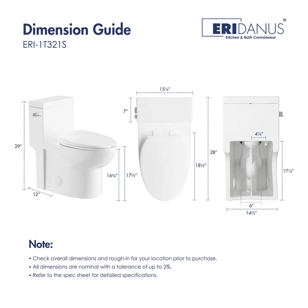 Denbigh One-Piece Toilet – Dual or Single Flush, Comfort Height (Seat Included)