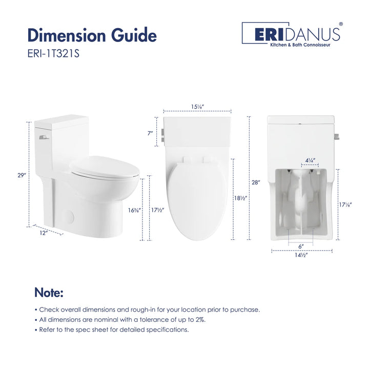 Denbigh One-Piece Toilet – Dual or Single Flush, Comfort Height (Seat Included)