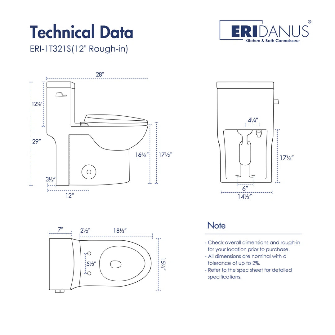 Denbigh One-Piece Toilet – Dual or Single Flush, Comfort Height (Seat Included)