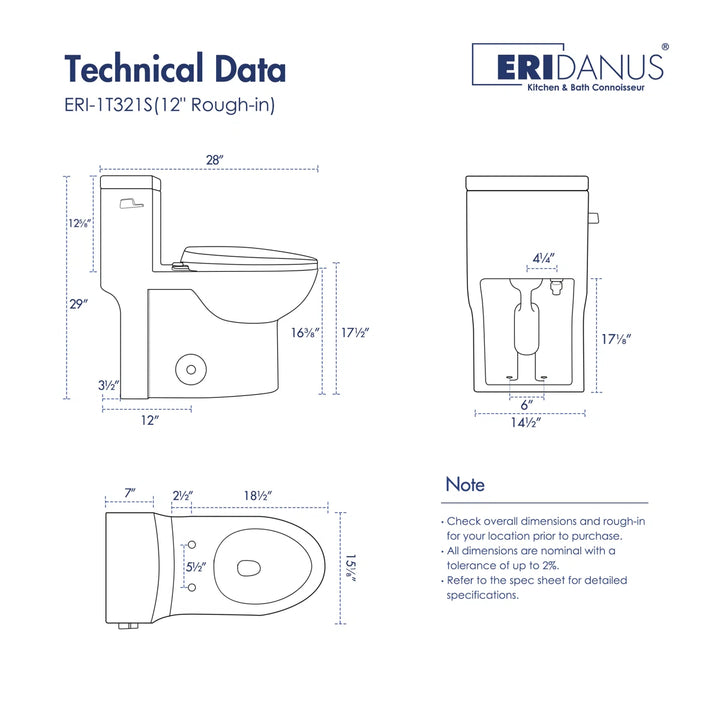 Denbigh One-Piece Toilet – Dual or Single Flush, Comfort Height (Seat Included)