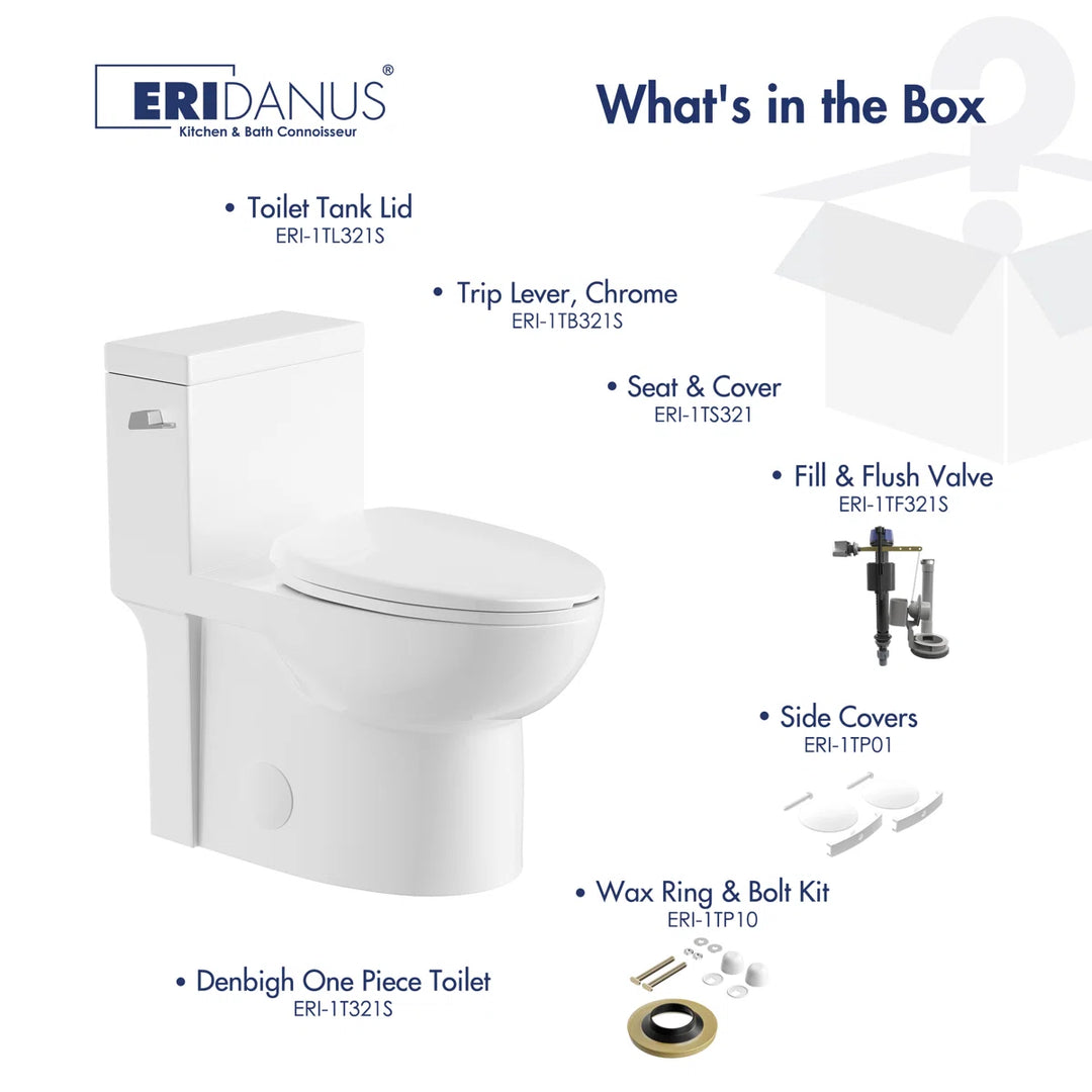 Denbigh One-Piece Toilet – Dual or Single Flush, Comfort Height (Seat Included)
