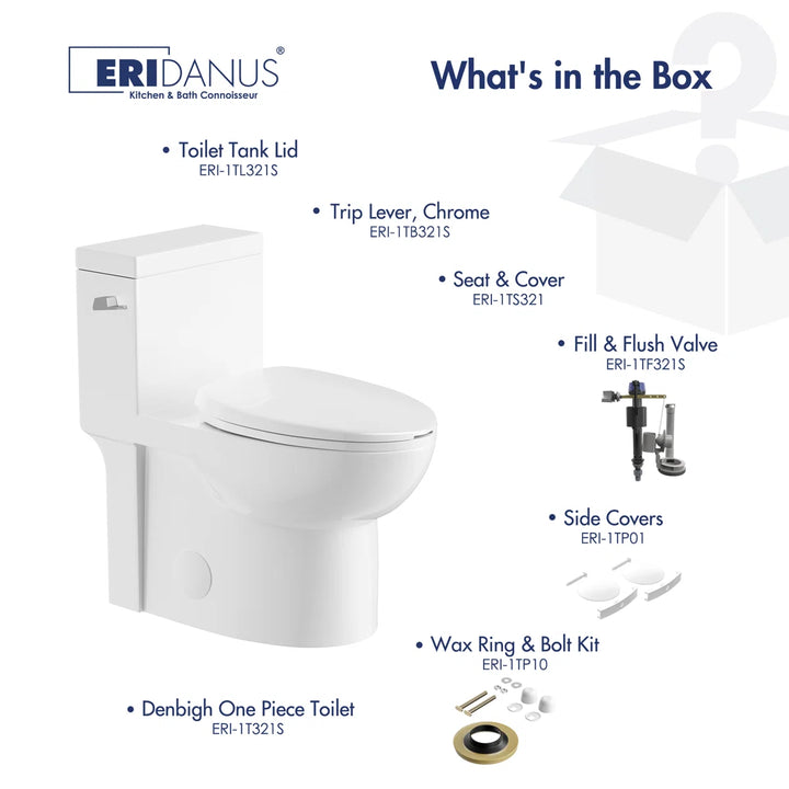 Denbigh One-Piece Toilet – Dual or Single Flush, Comfort Height (Seat Included)