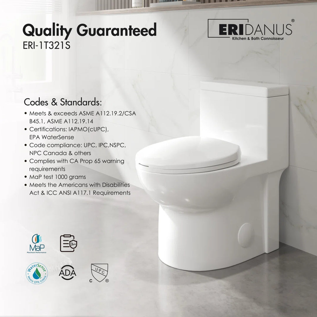 Denbigh One-Piece Toilet – Dual or Single Flush, Comfort Height (Seat Included)