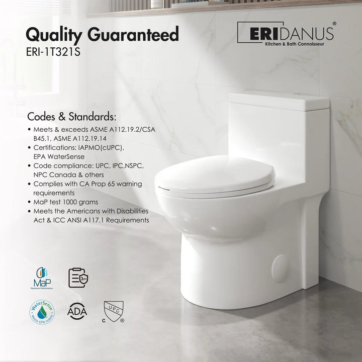 Denbigh One-Piece Toilet – Dual or Single Flush, Comfort Height (Seat Included)