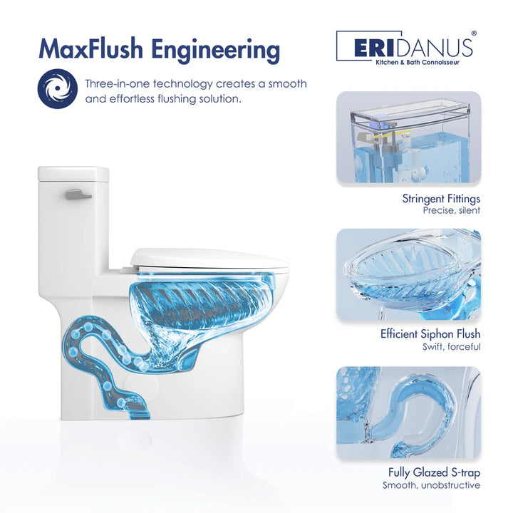 Denbigh One-Piece Toilet – Dual or Single Flush, Comfort Height (Seat Included)