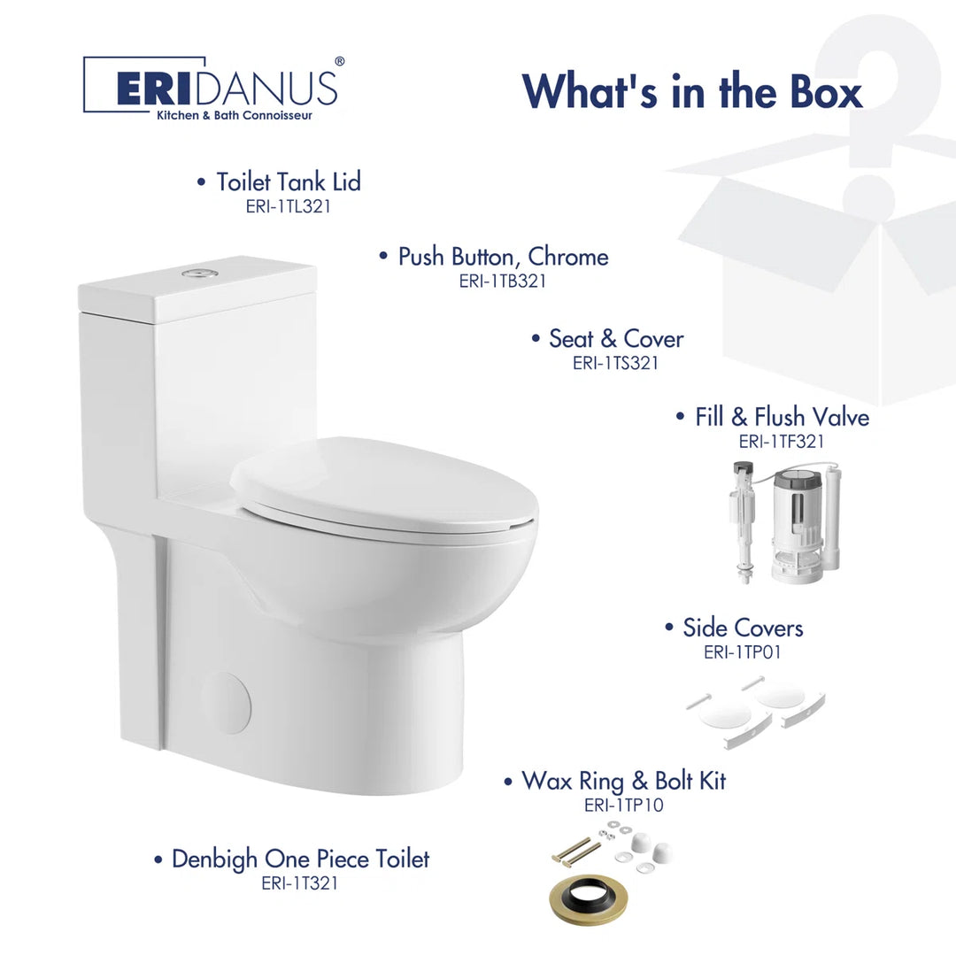 Denbigh One-Piece Toilet – Dual or Single Flush, Comfort Height (Seat Included)