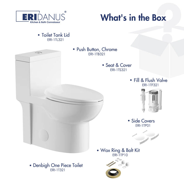 Denbigh One-Piece Toilet – Dual or Single Flush, Comfort Height (Seat Included)
