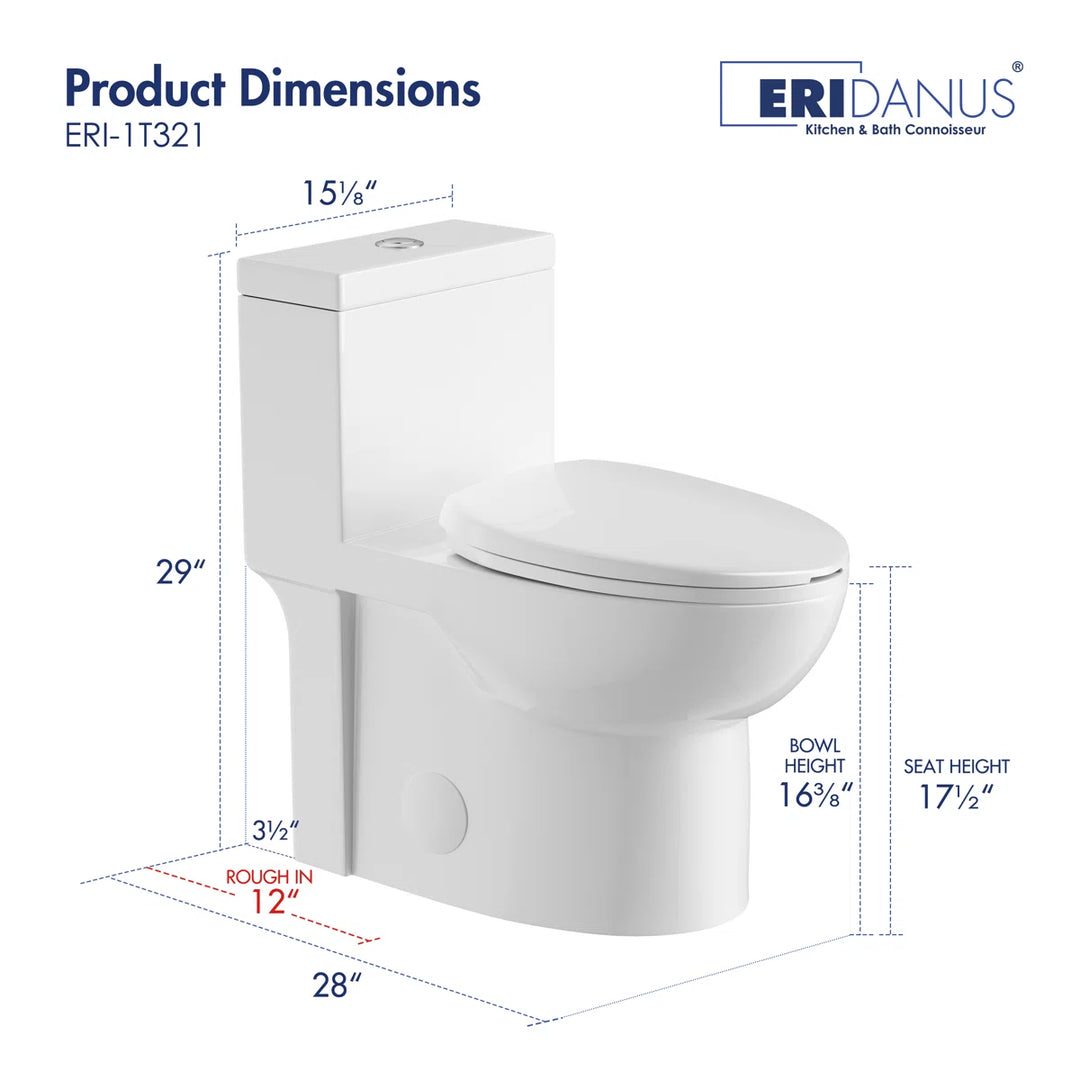 Denbigh One-Piece Toilet – Dual or Single Flush, Comfort Height (Seat Included)