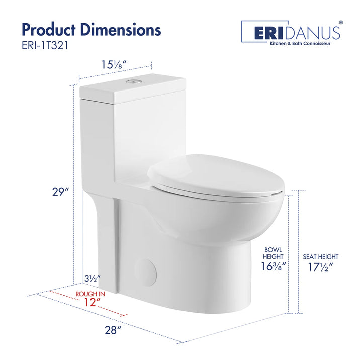 Denbigh One-Piece Toilet – Dual or Single Flush, Comfort Height (Seat Included)