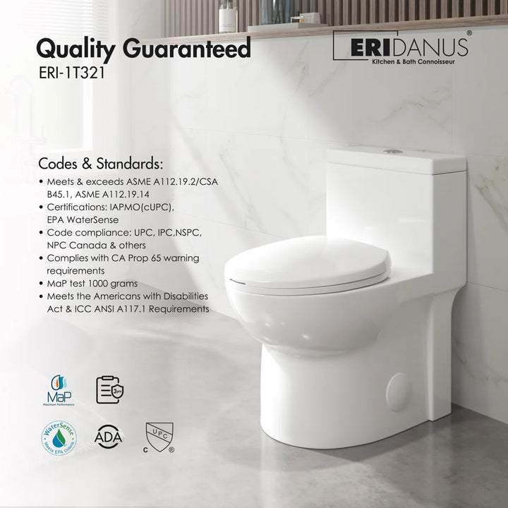 Denbigh One-Piece Toilet – Dual or Single Flush, Comfort Height (Seat Included)