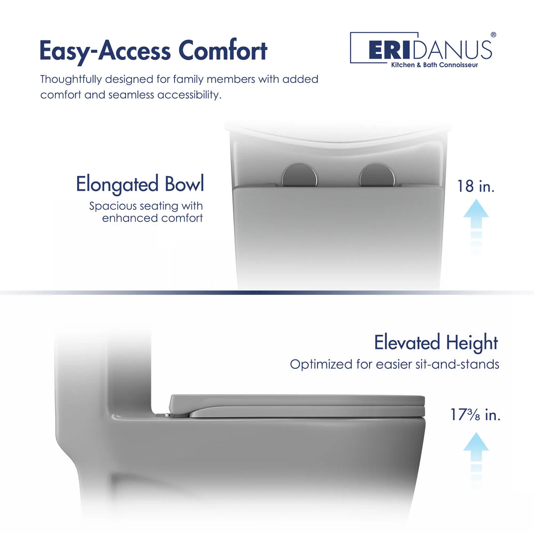 Reno One-Piece Chair Height Elongated Toilet, 1.1/1.6 GPF Dual Flush, Multiple Colors