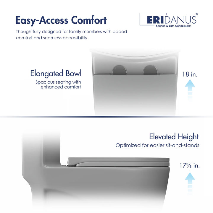 Reno One-Piece Chair Height Elongated Toilet, 1.1/1.6 GPF Dual Flush, Multiple Colors