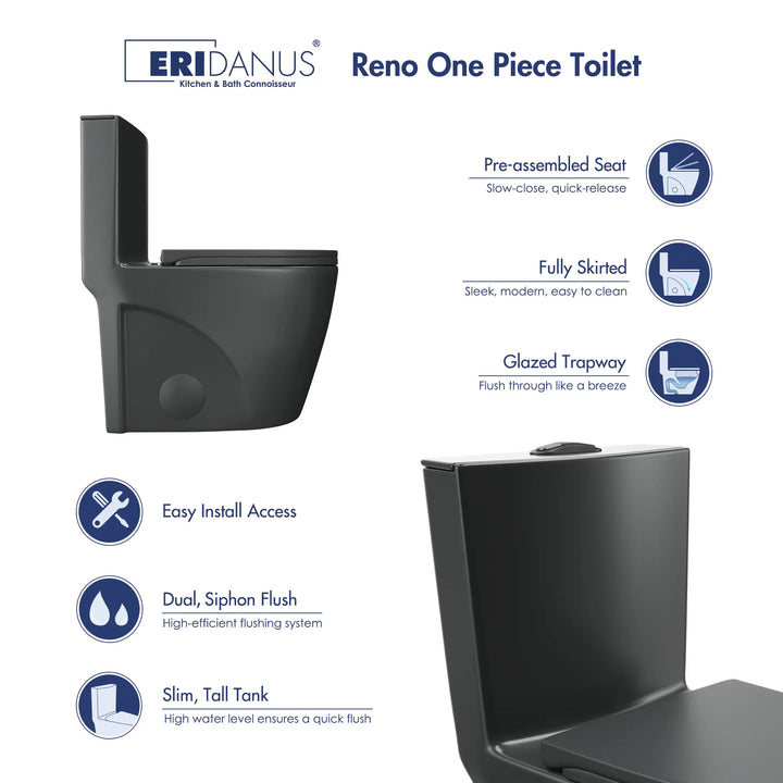 Reno One-Piece Chair Height Elongated Toilet, 1.1/1.6 GPF Dual Flush, Multiple Colors