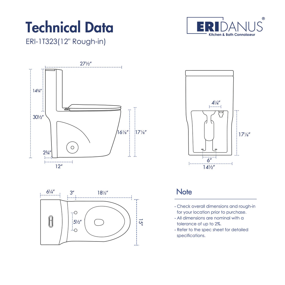 Reno One-Piece Chair Height Elongated Toilet, 1.1/1.6 GPF Dual Flush, Multiple Colors