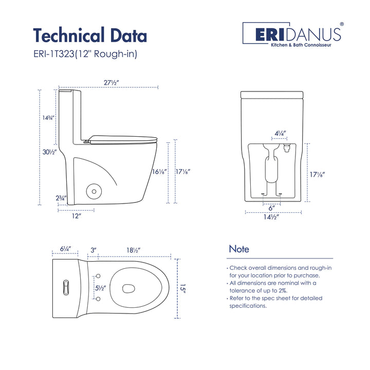 Reno One-Piece Chair Height Elongated Toilet, 1.1/1.6 GPF Dual Flush, Multiple Colors