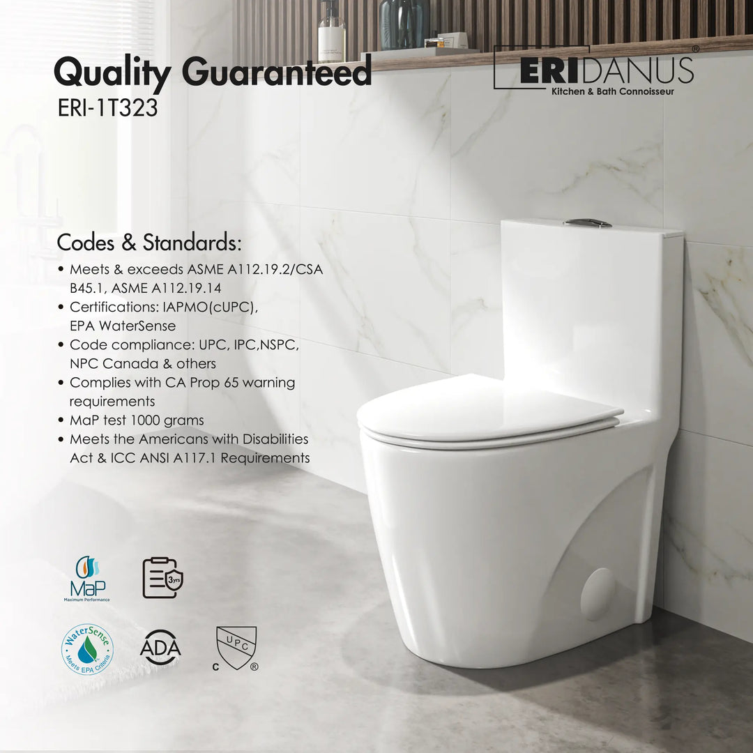 Reno One-Piece Chair Height Elongated Toilet, 1.1/1.6 GPF Dual Flush, Multiple Colors
