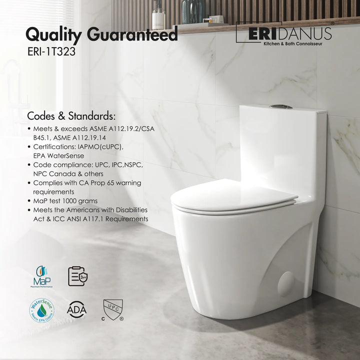 Reno One-Piece Chair Height Elongated Toilet, 1.1/1.6 GPF Dual Flush, Multiple Colors