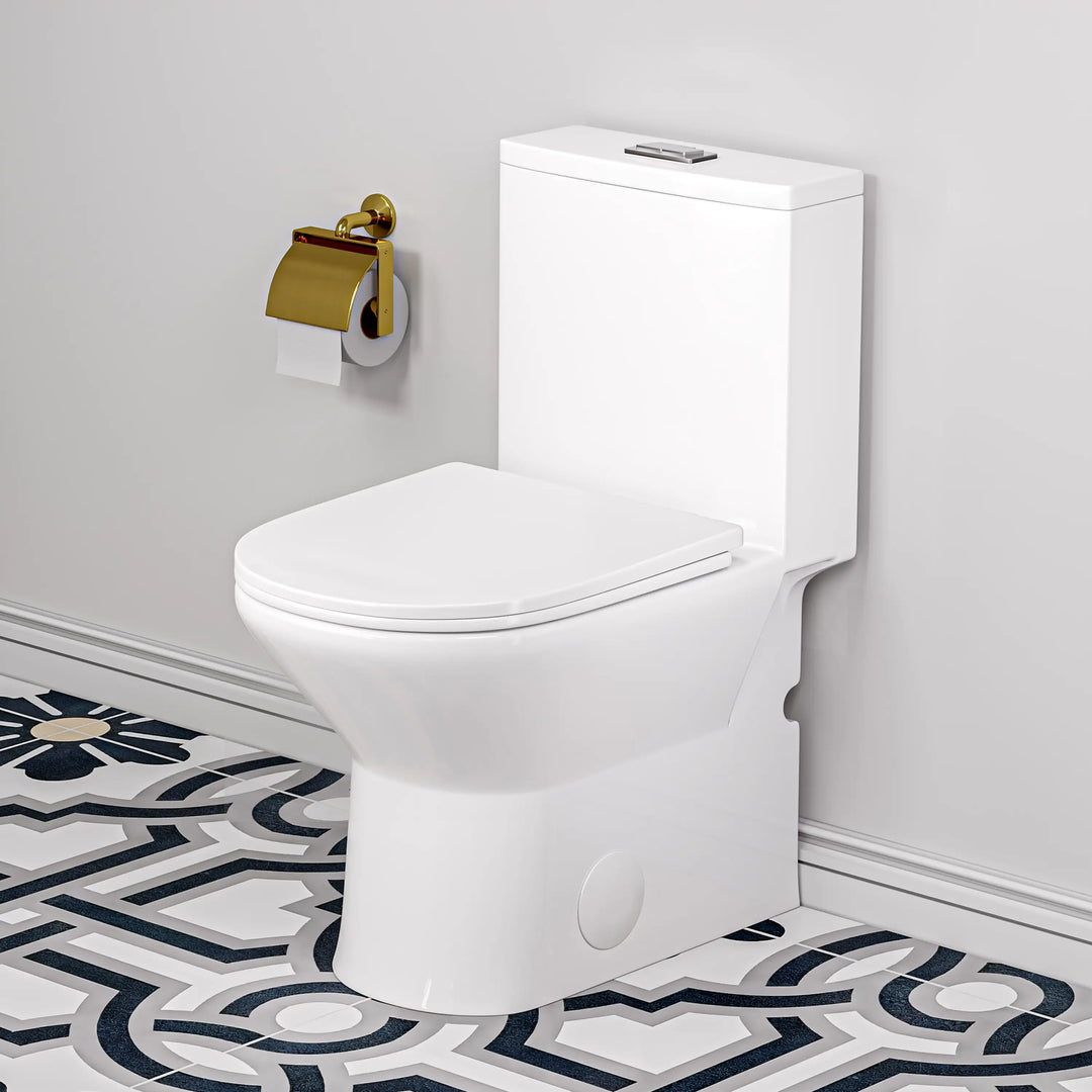 White dual-flush toilet button with rectangular design