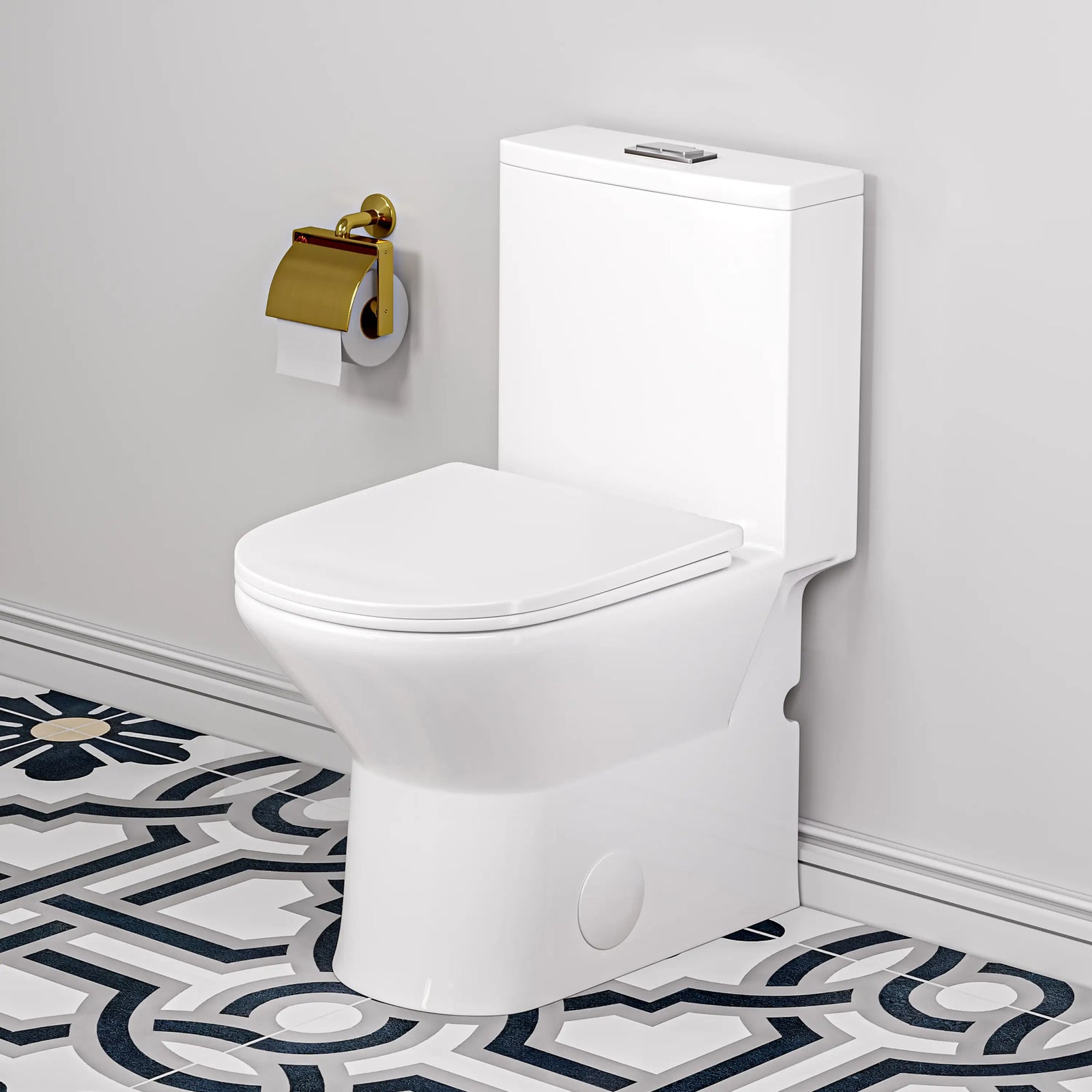 White dual-flush toilet button with rectangular design