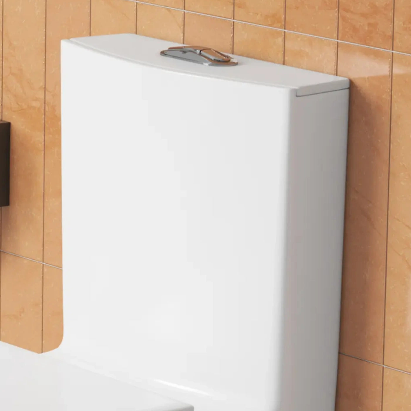 White Ceramic Toilet Tank with Chrome Dual Flush Button, Modern Slim Design