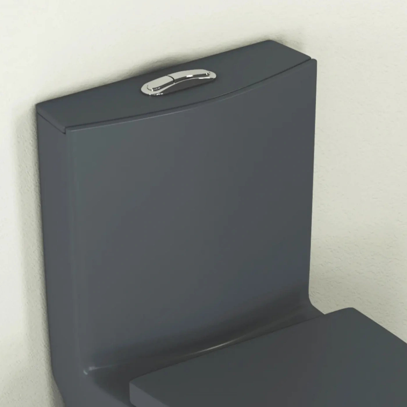 Dark Gray Ceramic Toilet Tank with Chrome Dual Flush Button, Modern Minimalist Design