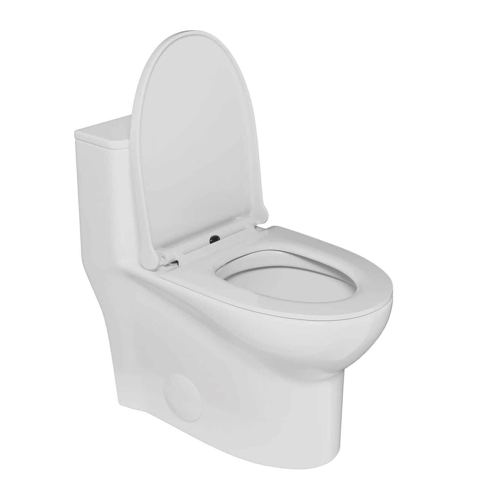 White toilet with open lid on a white background